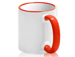 Кружка цветная ручка  и кайма "Красная", с фотопечатью