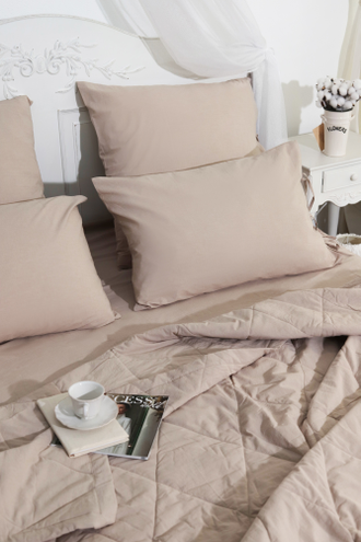 Постельный комплект на завязках с покрывалом "бежевый" (варенный хлопок 100%)