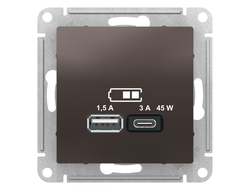 Розетка USB А+С высокоскоростная 45 Вт, мокко - Systeme Electric - AtlasDesign - ATN000629