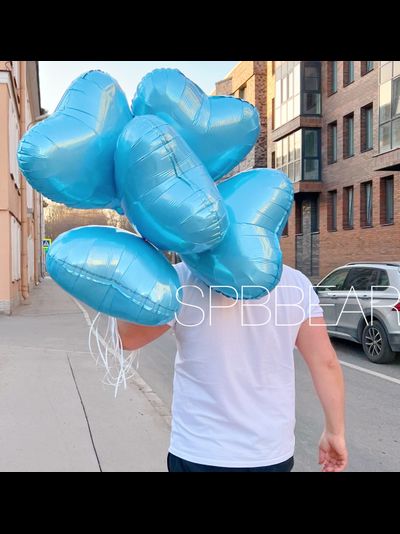 Фольгированные шары Сердца 5 штук голубые