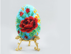 Яйцо "Красные розы на голубом" Набор для вязания крючком с бисером от Ирины Рудевич