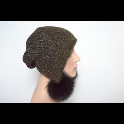 Шапка ушанка вязаная с меховыми помпонами Vizio Италия 6908 PP 66