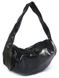 (АРТИКУЛ: 9702/1/5) СУМКА-МЕШОК ЖЕНСКАЯ, БОЛЬШАЯ, НАТУРАЛЬНАЯ КОЖА С ГЛЯНЦЕМ, ЧЕРНАЯ, ЧЕРЕЗ ПЛЕЧО