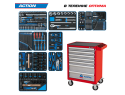 Набор инструментов 327 предметов, "ACTION", в красной тележке KING TONY 934-327AMR