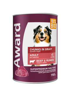 AWARD (Эворд) влажный корм (консерва) для собак, кусочки Говядина, Рубец 750 г