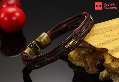 Плетеный кожаный браслет «Double Totem»