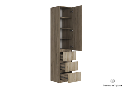 Бохо ШК-003 шкаф с ящиками 1 ств Дуб Крафт Серый/Кашемир