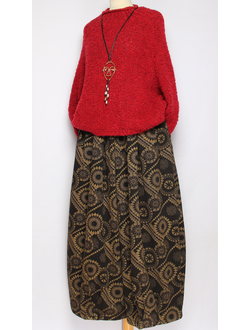 ЮБКА-БРЮКИ джинс-гобелен "ОРНАМЕНТ" черная р.46-54