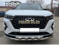 Защита переднего бампера двойная с перемычками Папа Тюнинг d60/42 для Chery Tiggo 7 Pro Max 2024-