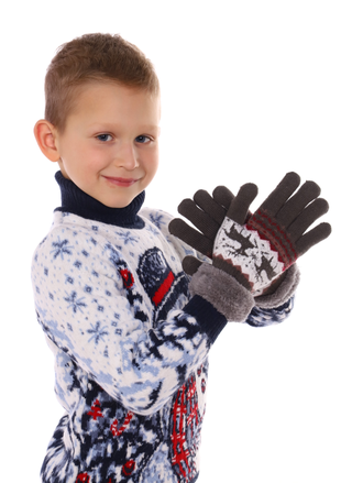 Перчатки детские с оленями коричневые