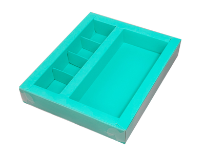 Коробка для 4 конфет + шок. плитки 160мм (бирюза), 200*165*30мм