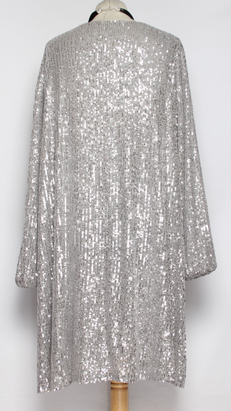 ПЛАТЬЕ-ТУНИКА НАРЯДНОЕ "РАСКЛЕШЕННОЕ ПАЙЕТКИ" серебро р.46,50,52,54,58