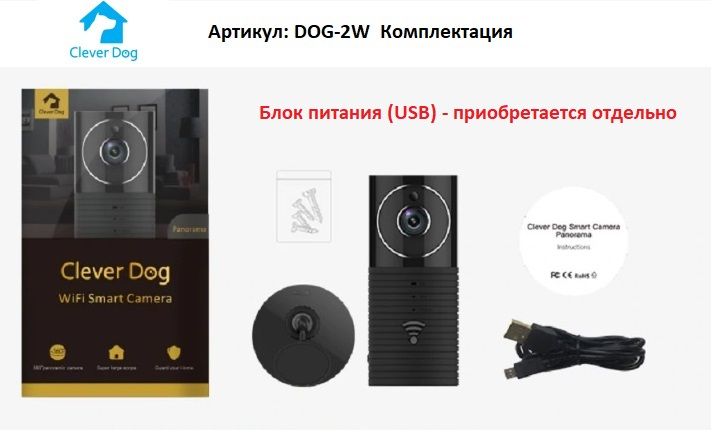 CleverDog, WiFi панорамная видеокамера 180*/160* с DVR, HD 960p DOG-2W