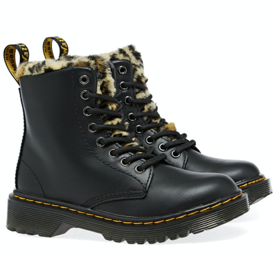 ЗИМНИЕ БОТИНКИ DR. MARTENS JUNIOR 1460 SERENA LEOPARD черные женские