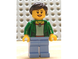 Customer - Green Female Jacket Open with Necklace, Medium Blue Legs, Dark Brown Ponytail and Swept Sideways Fringe, n/a (cty0675)