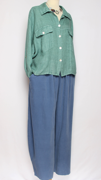 Брюки Бохо вельветовые "Султанки" джинс, малахит р.52-58