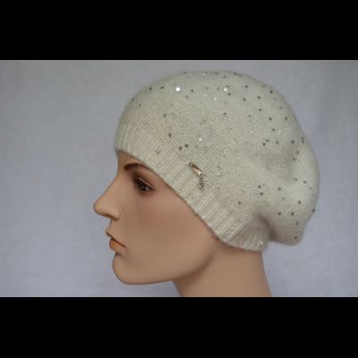 Белый женский берет тонкий с пайетками Vizio Италия 6943 BO фото