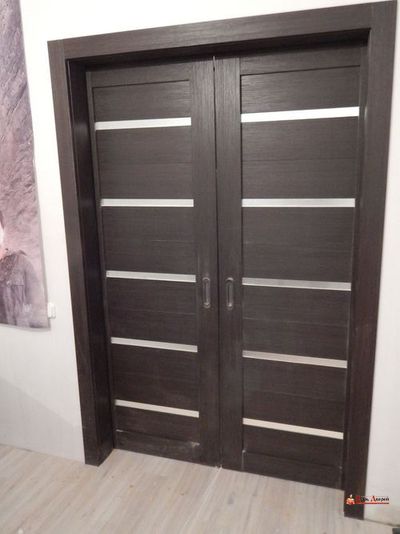 Откатная дверь ДВОЙНАЯ с оформлением проема ЭКОШПОН 5С Венге