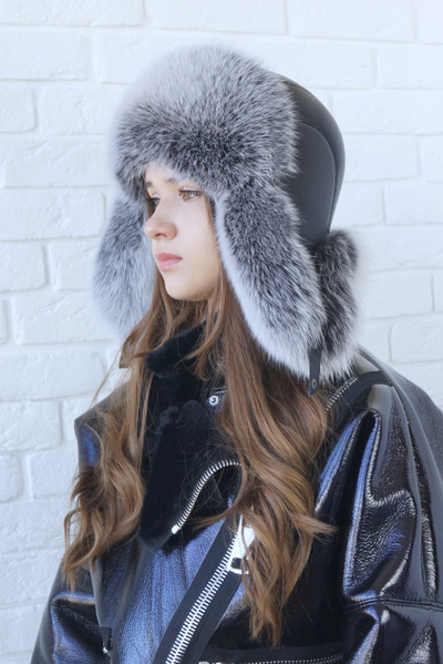 Ушанка "Полярная звезда" цвет черный + черно-белый