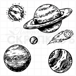 штампы с планетами и кометой