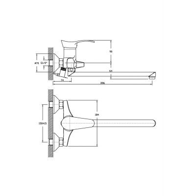 447989 Смеситель для ванны ZOLLEN EMDEN (арт.ЕМ62611141) длин. излив 350мм, карт. 40мм