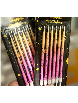 Свечи для торта 13 см (розово-зол. градиент с цвет. конфетти), 6 шт./уп.