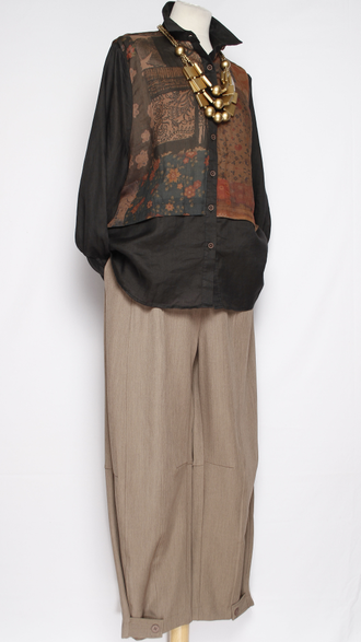 Рубашка Бохо "КРАПИВА КОМБИНИРОВАННАЯ" черная орнамент до р.52