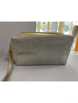 Косметичка 2-х секционная Блеск, 2 отдела на молниях, с ручкой, серебро