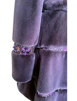 Меховая шуба цвет сиреневый модель 101