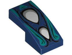Slope, Curved 2 x 1 x 2/3 with 2 White Eyes, Dark Turquoise Highlights Pattern, Dark Blue (11477pb125 / 6319781)