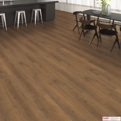 Ламинат Haro Дуб Флавия Дымчатый 544763 в интерьере гостиной