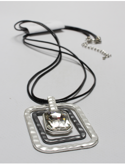 Подвеска "Прямоугольники и большой камень" серебро и тёмный металл