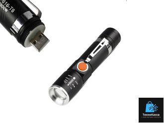 Ручной аккумуляторный USB фонарь 616-T6 с клипсой