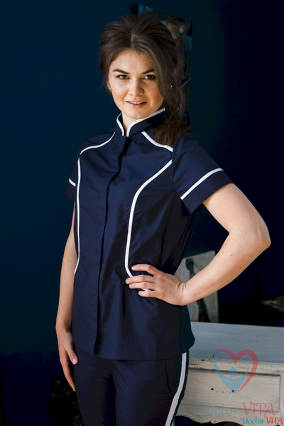 Блуза со стойкой и белым кантом IvaMed синяя