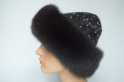 Женская вязаная шапка с мехом Vizio Италия 1024 CCP  V темно - серая