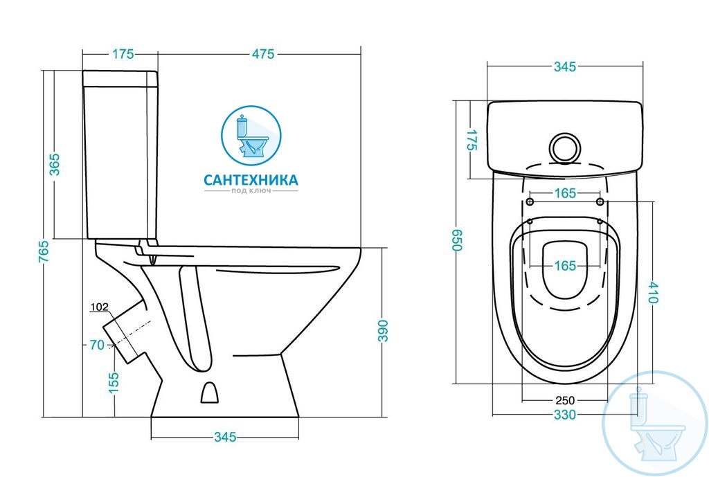 Унитаз SANTEK Лига косой выпуск с доставкой, демонтажем и установкой