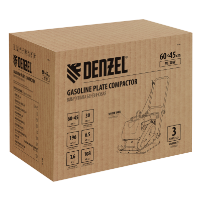 Виброплита бензиновая Denzel VC-30W, 30кН, 60*45см
