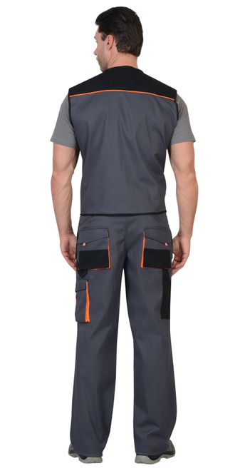 Жилет "СИРИУС-МАНХЕТТЕН" т.серый с оранж. и черным тк. мех. стрейч пл. 250 г/кв.м