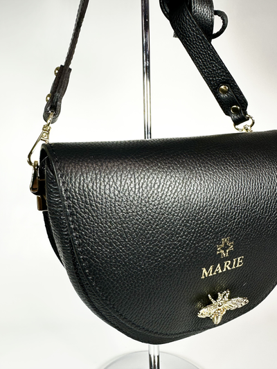 Женская кросс боди сумка с застежкой пчелкой из натуральной кожи Vera Pelle от M&Marie черного цвета