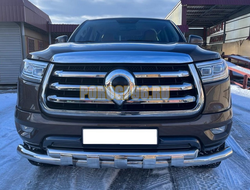 Защита переднего бампера двойная с перемычками ПапаТюнинг для Great Wall Poer 2021-