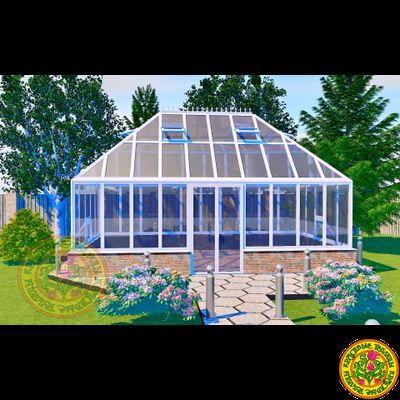 Базовая комплектация теплицы из стекла и алюминия ПЛИМУТ КРИСТАЛ БОКС размером 3500 х 6000 мм