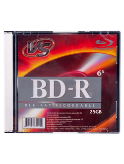 Носители информации Blu-ray BD-R, 6x, VS, Slim/1, VSBDR4SL02