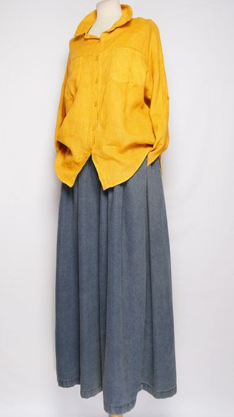 Рубашка лён "ПРЯМАЯ ДВА КАРМАНА" желтая, белая р.46-50