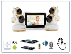 Wi-Fi видеоняня Ramili Baby RV1500x4 с сенсорным монитором и 4 поворотными видеокамерами, просмотр с моильных устройств., HD