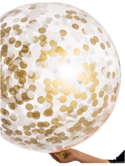 Гигант с белым и золотым конфетти надпись+гирлянда