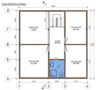 Каркасный двухэтажный дом 190 м² . Второй этаж