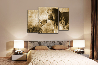 Модульная картина "Любовь царей Саванны"