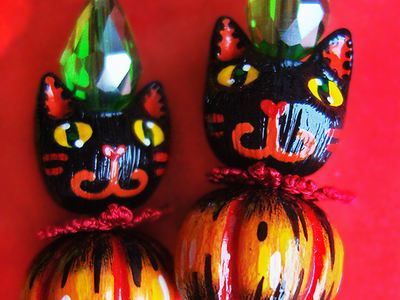 "Цирковые котики, Стелла и Капустка", волшебные серьги с кристаллами и тыковками