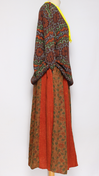 ЮБКА "МНОГО КЛИНЬЕВ" шоколад, оранжевая до р.52