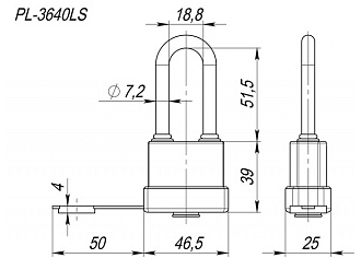 Замок навесной PL-3640 LS (40 мм) 3 "англ."кл. (удлиненная дужка) БЛИСТЕР